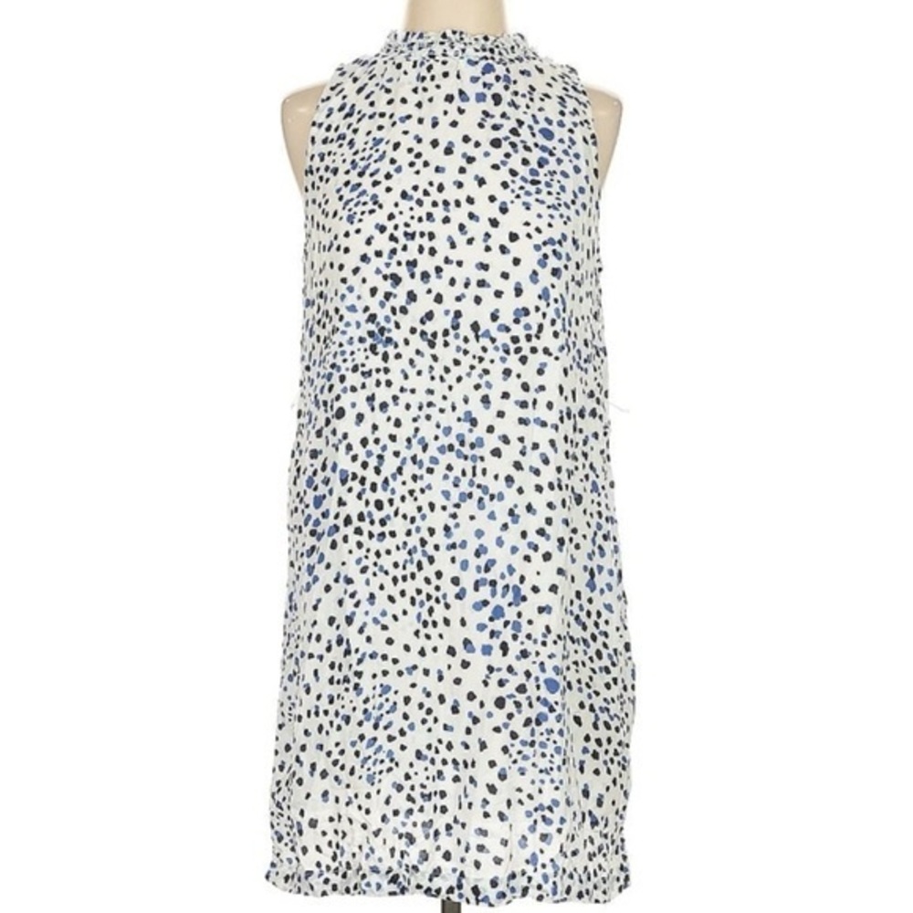 Cloth & Stone Mock Neck Shift Dress in Black and Blue Polka Dot